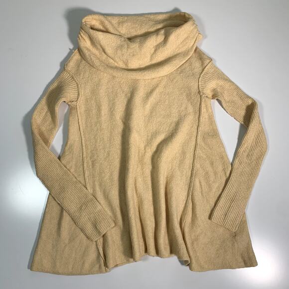 Free People XS Cowl‎ Neck Sweater Cream Light Yellow Stretchy Soft Lagenlook EUC - Picture 5 of 10
